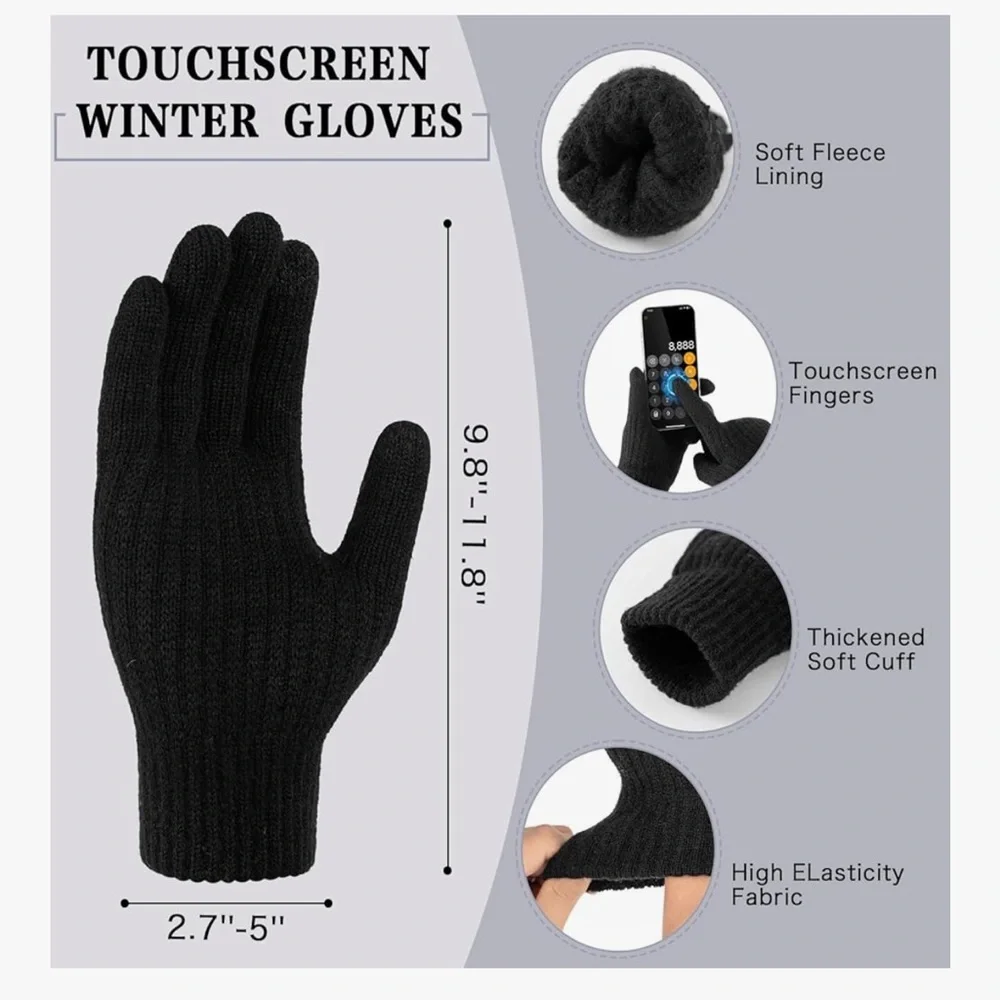 🆕 Winter Hat Beanie Long Scarf Touchscreen Gloves Set, 3Pcs Soft Thick Fleece